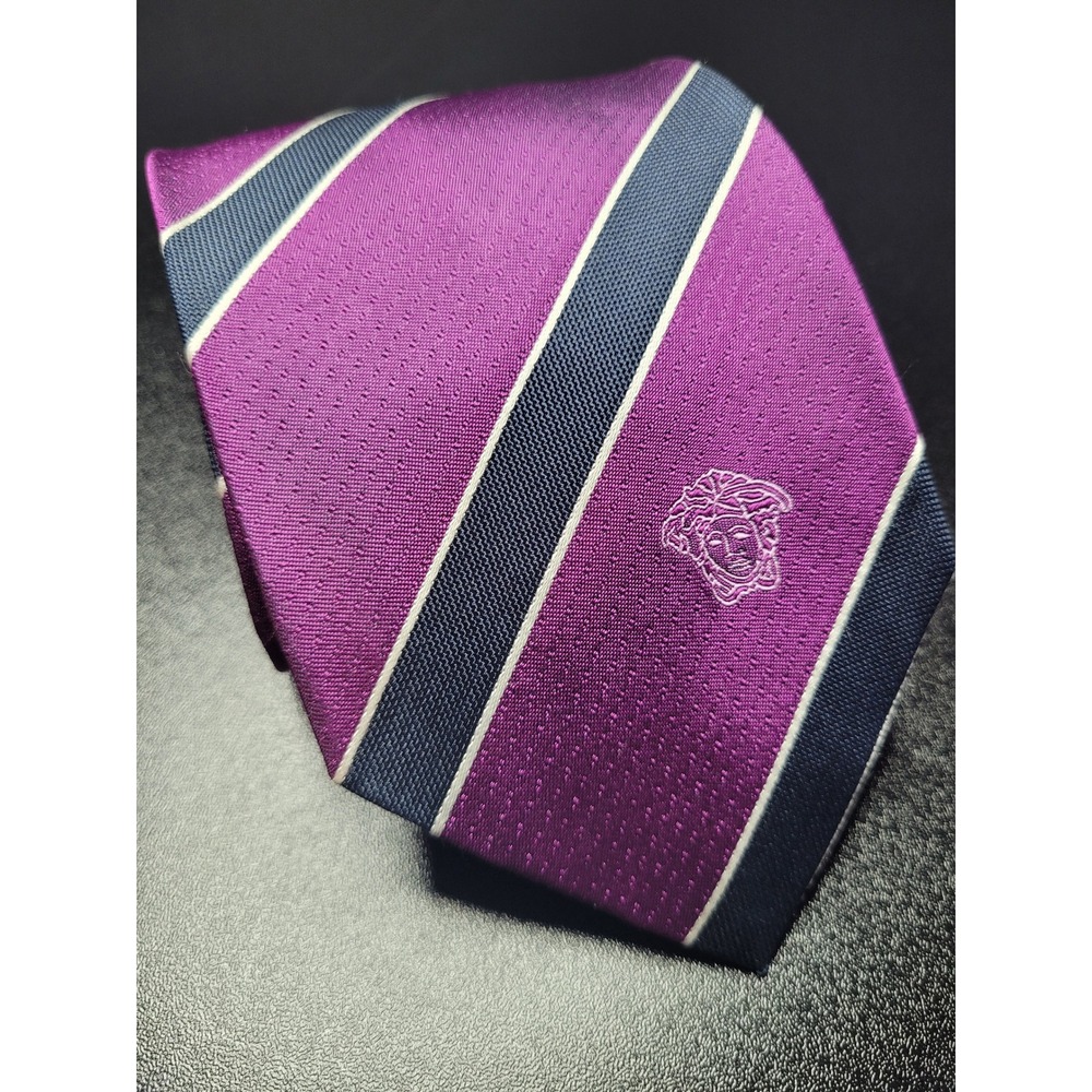 Versace Men's Necktie Purple Striped 100% Silk 3.5" x 58" Excellent